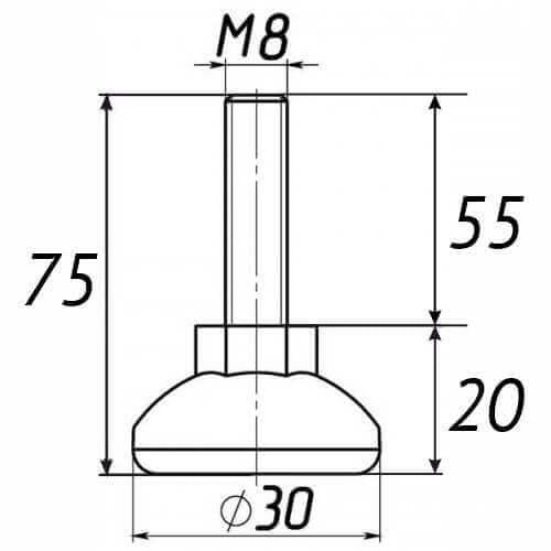 Опора регульована Steelfix М8х75 D30мм 40 шт. Чорний (246260) - фото 2