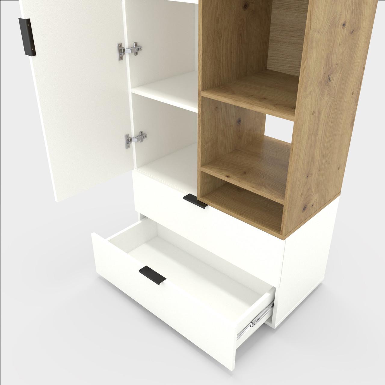 Шкаф Metkas Home A001R ЛДСП 800x420x2300 мм Белый Снег/Дуб Артизан - фото 2