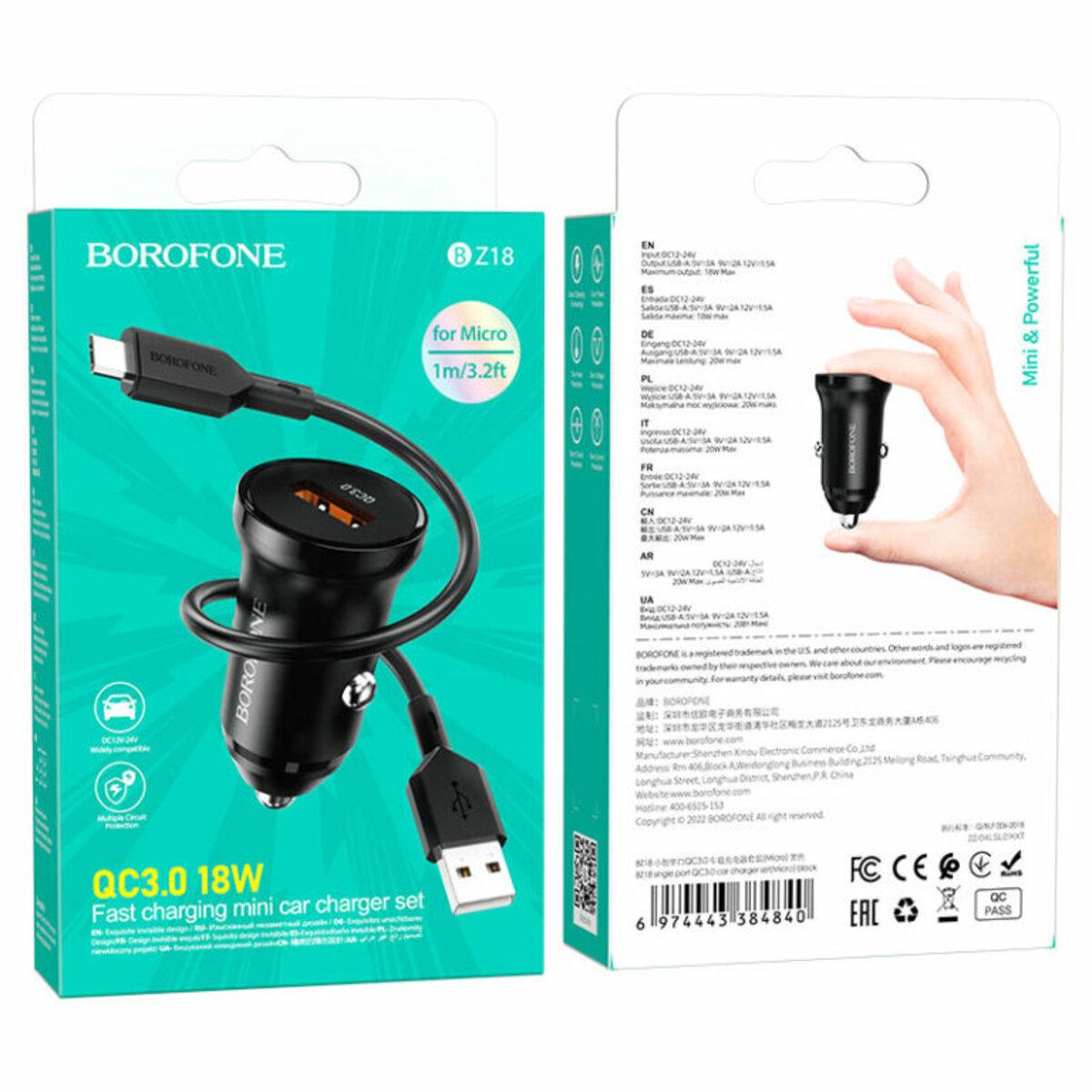 Зарядное устройство Borofone BZ18 с кабелем MicroUSB Black (12773896) - фото 3