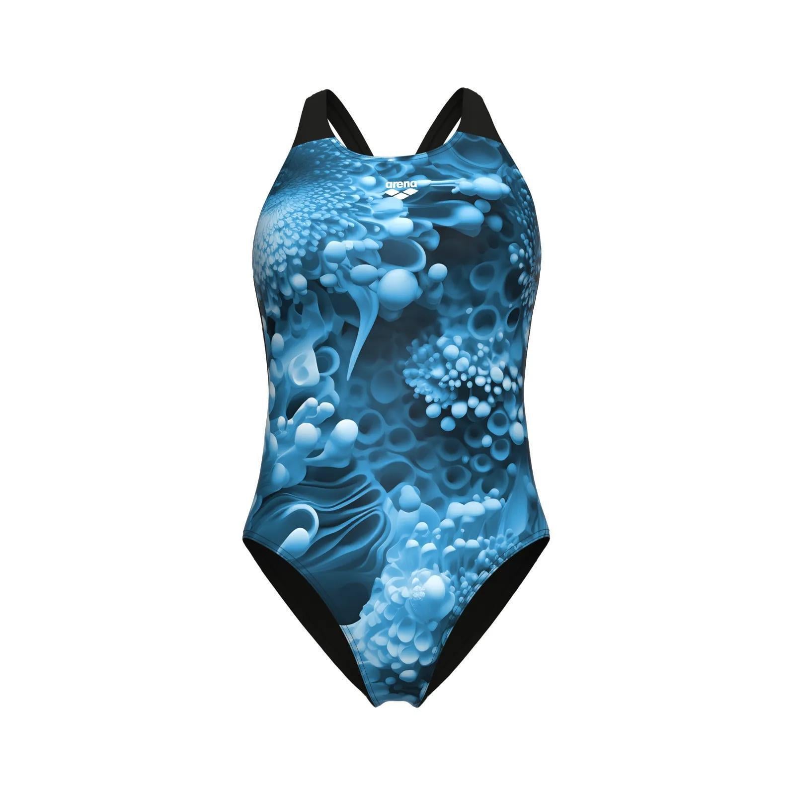 Купальник закрытый для женщин Arena Blue FLOWERS SWIMSUIT V BACK р. 40 Синий/Черный (009027-850 40)