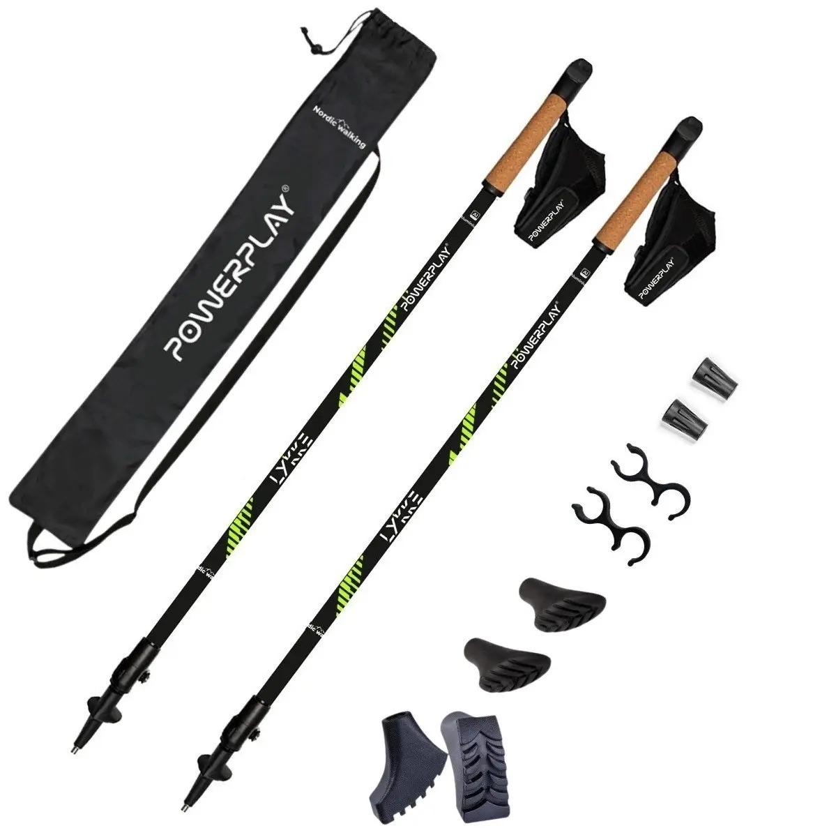 Палки для скандинавской ходьбы PowerPlay 9111 Lykke 2-е пары сапог 80-135 см Black/Green