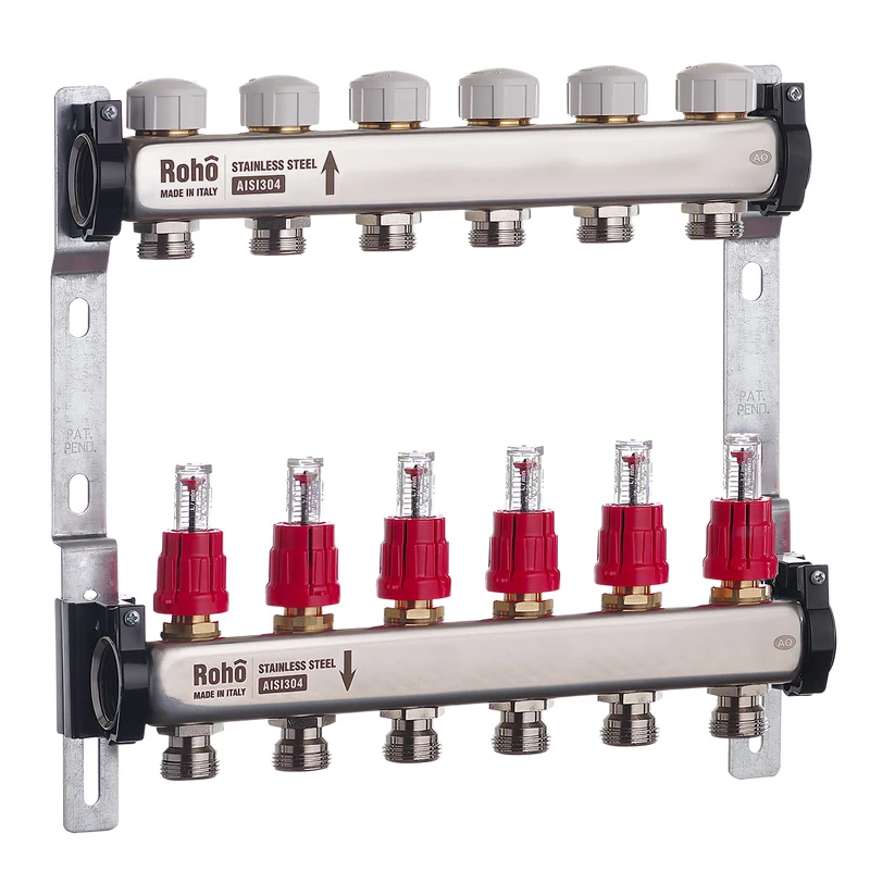 Колектор Roho R804-06 з витратоміром та термостатичними клапанами 1" 6 виходів (RO0038)