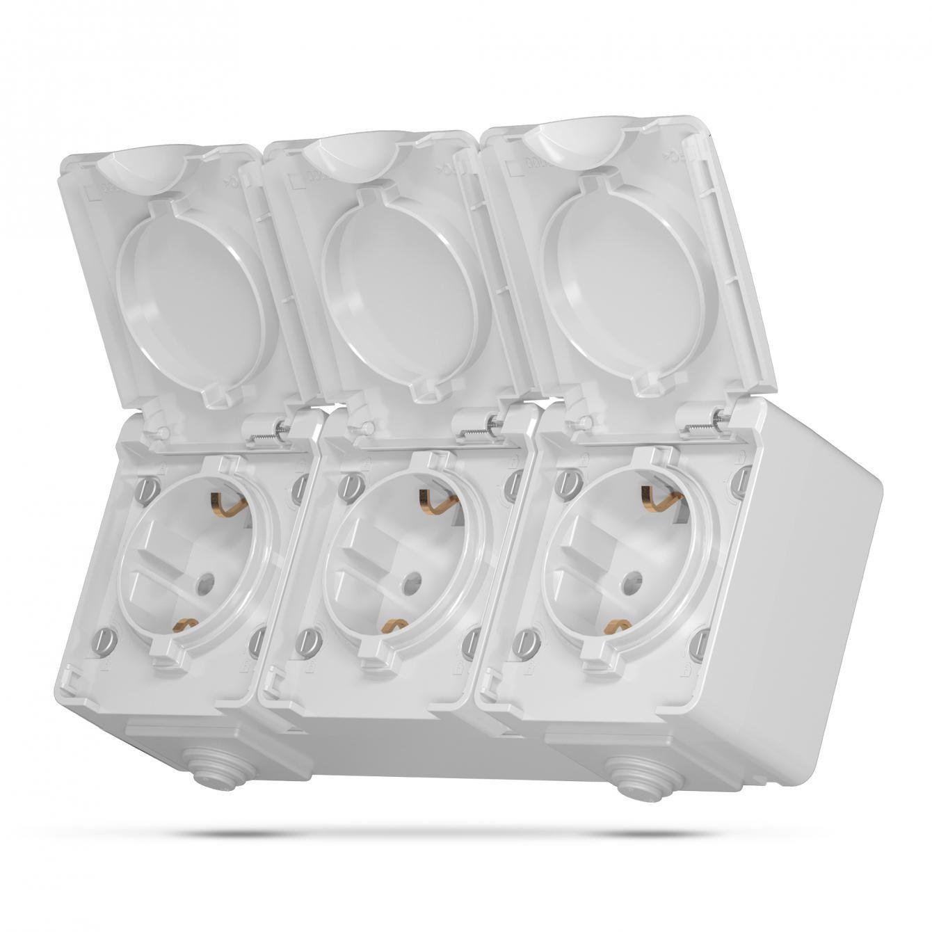 Розетка зовнішня потрійна із заземленням Videx BINERA IP65 Сірий (00000040061)