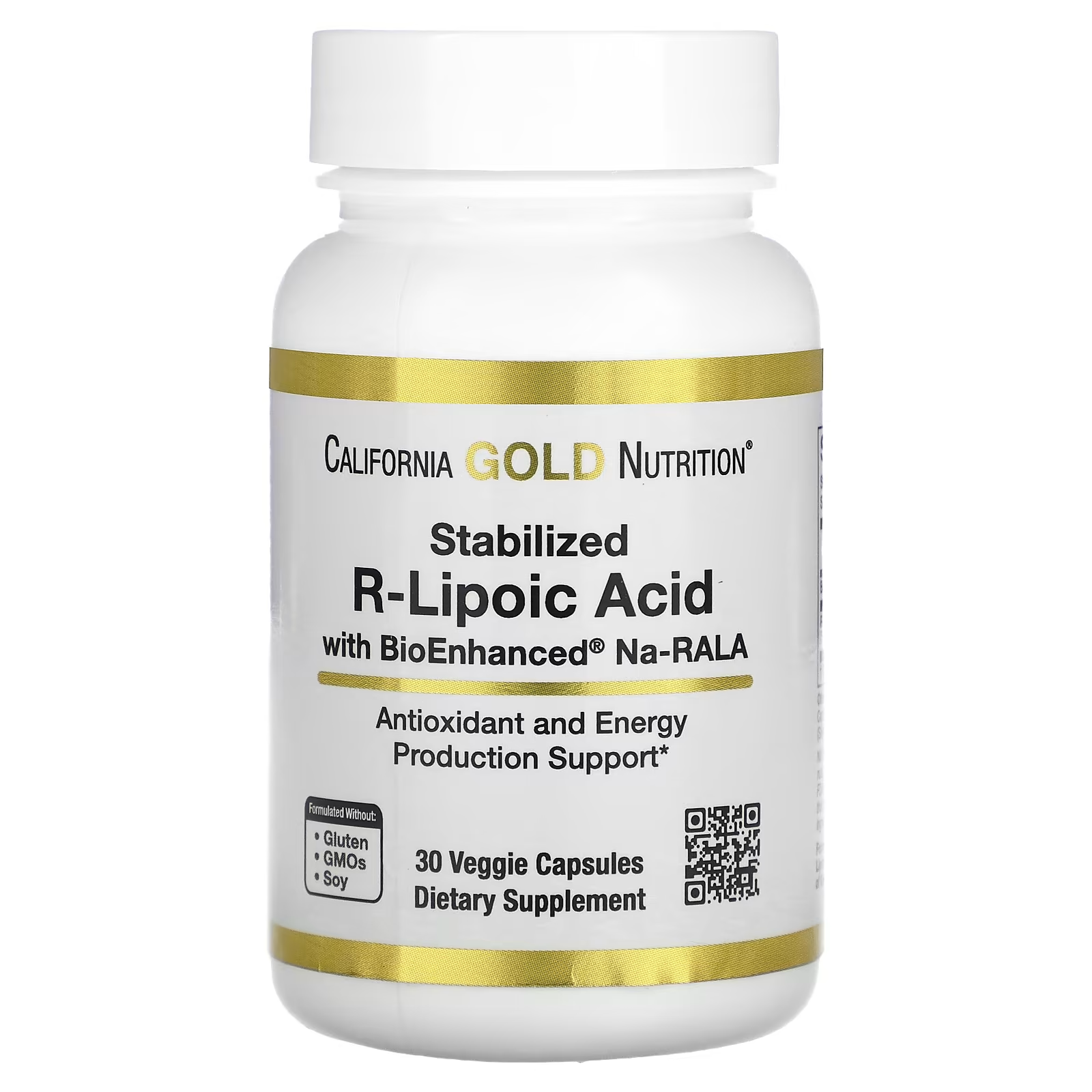 Кислота R-ліпоєва California Gold Nutrition стабілізована 30 веганських капсул