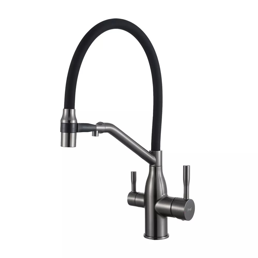 Змішувач для кухні під фільтр Frap F4397-9 двоважільний з гнучким виливом Графіт (SQ-1046113)
