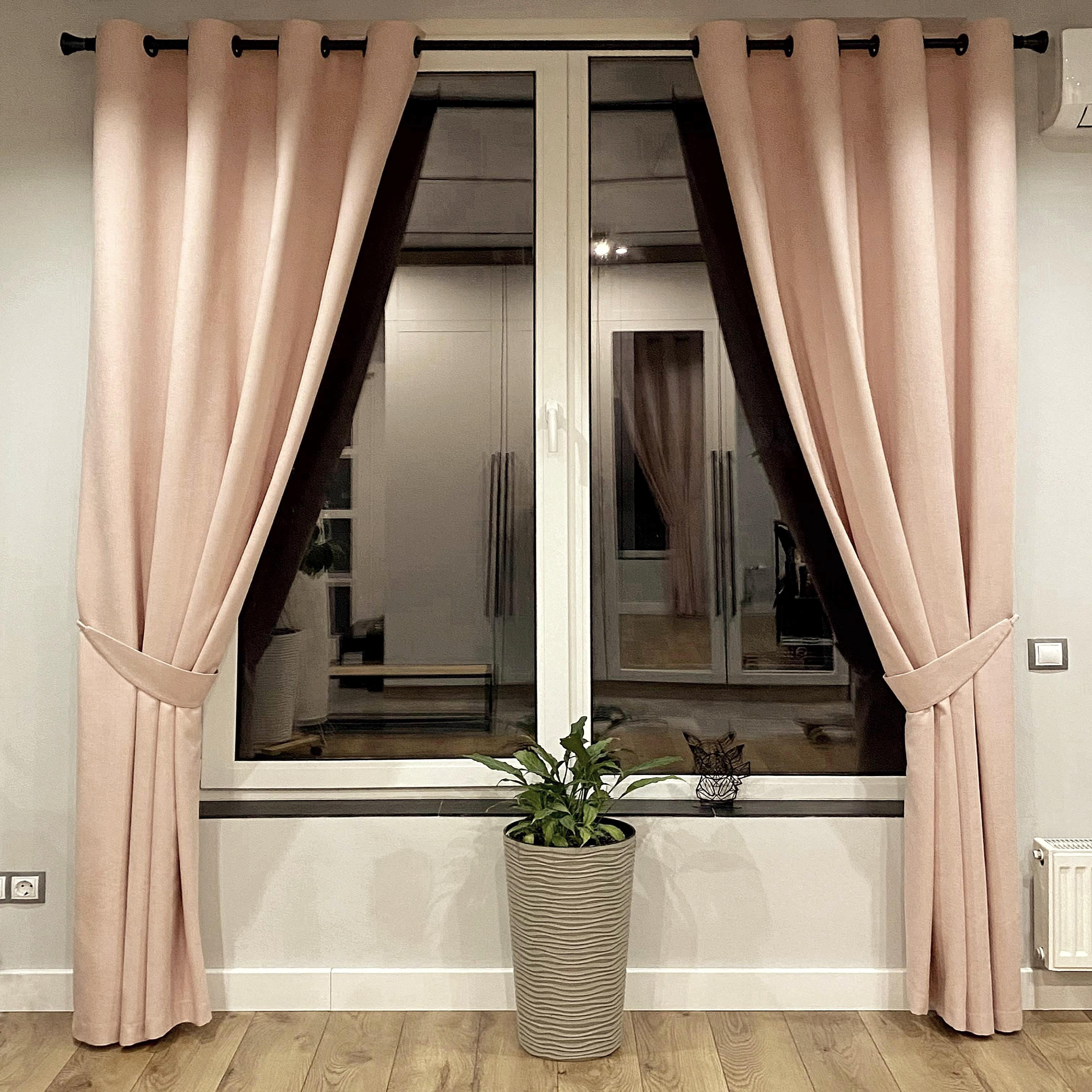 Шторы на черных люверсах с подхватами 175x250 см микровелюр 2 шт. Розово-персиковый (5801528-МТ22/175-BL)