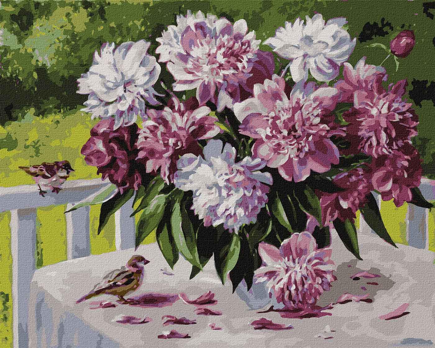 Картина по номерам Идейка Воробьи и пионы 40х50 см в термопакете (КНО3183-mt)