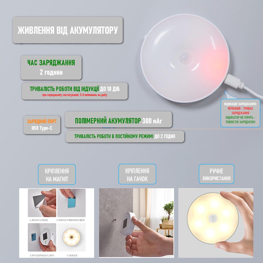 Светильник светодиодный на аккумуляторе с датчиком движения и освещения - фото 2
