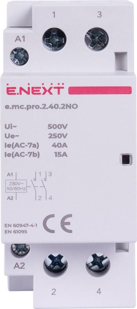 Контактор модульний E.NEXT e.mc.pro.2.40.2NO.24DC 2P 40А 2NO 24V (p005303) - фото 2