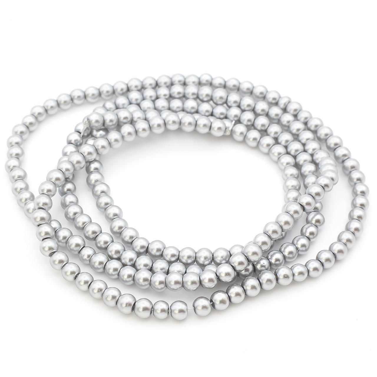 Бусины стеклянные на нитке под жемчуг 4 мм 80 см 209 шт. Платиновый (БЖ0004к01)