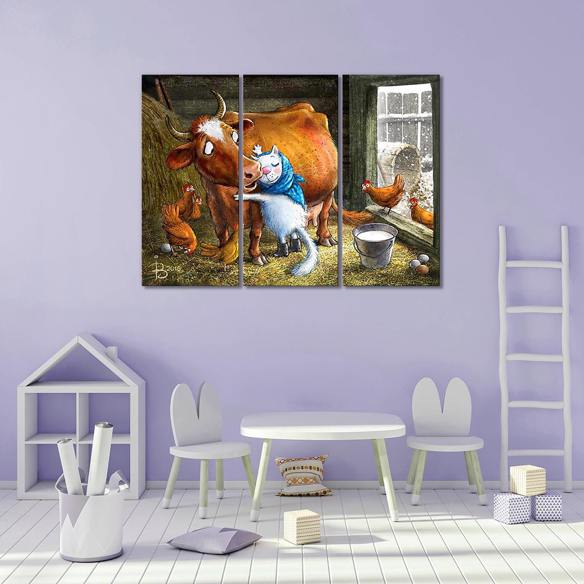 Модульная картина Любимая Буренка 3 модуля 60x90 см