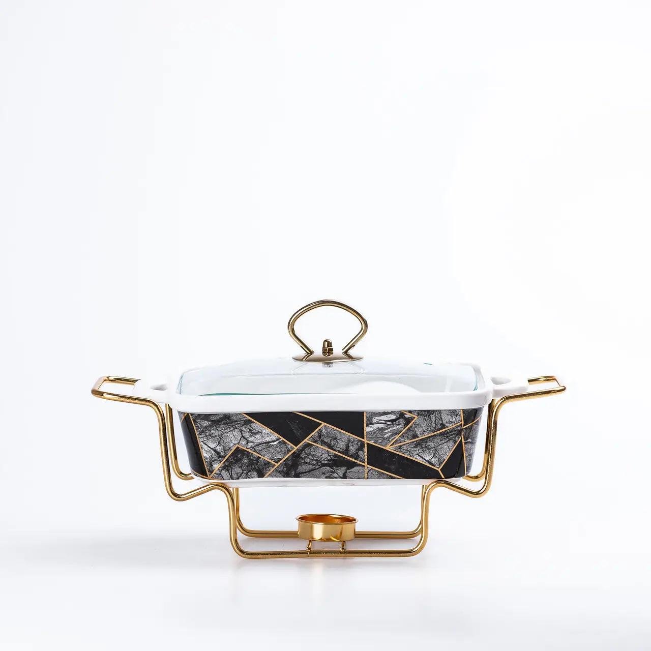 Набір з мармітів прямокутних Kitchen керамічні з кришками 3 шт. Вітраж Золотий (2102917620)