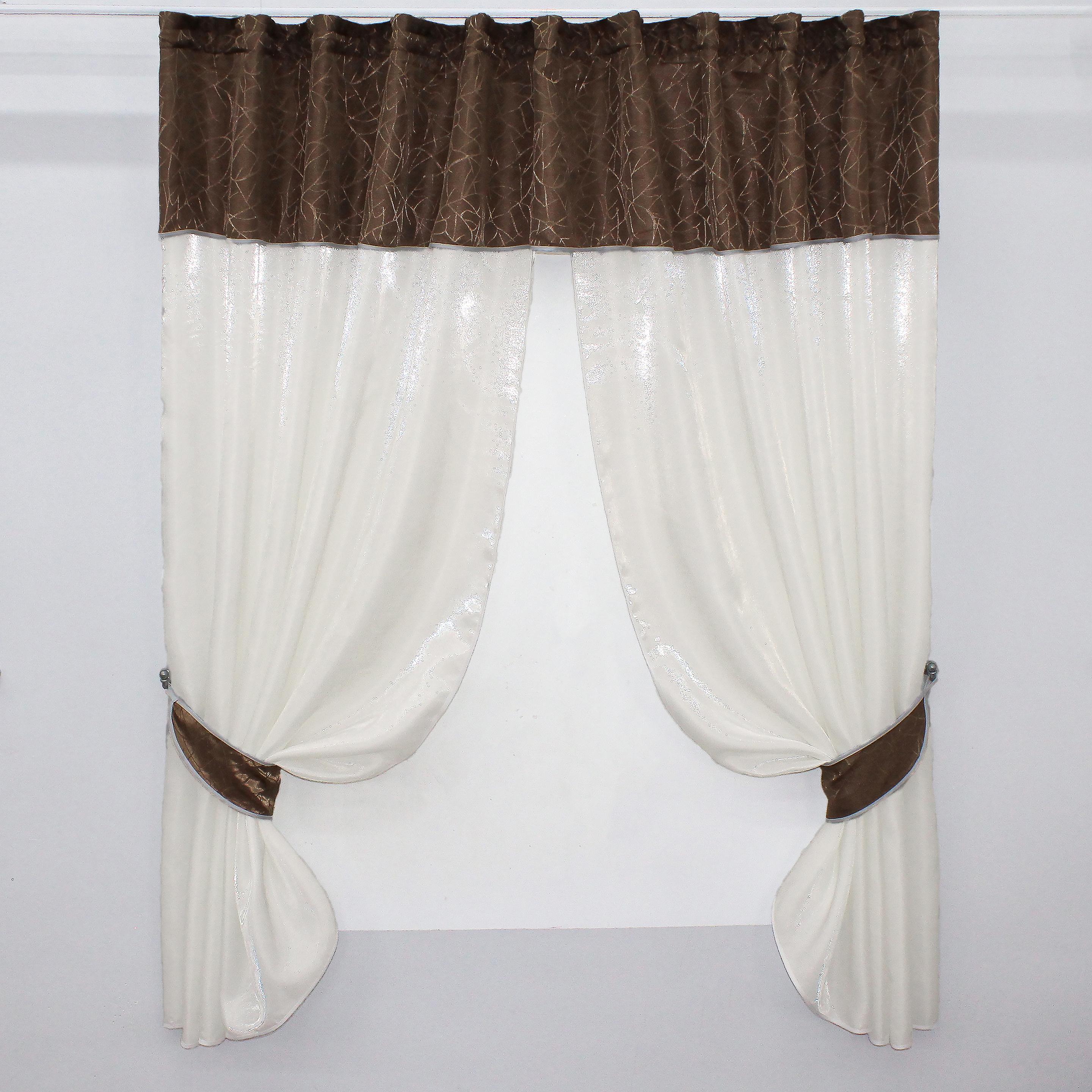 Шторы кухонные VR-Textil №073к с ламбрекеном и подхватами 270х170 см Молочный/Коричневый (52-0285)
