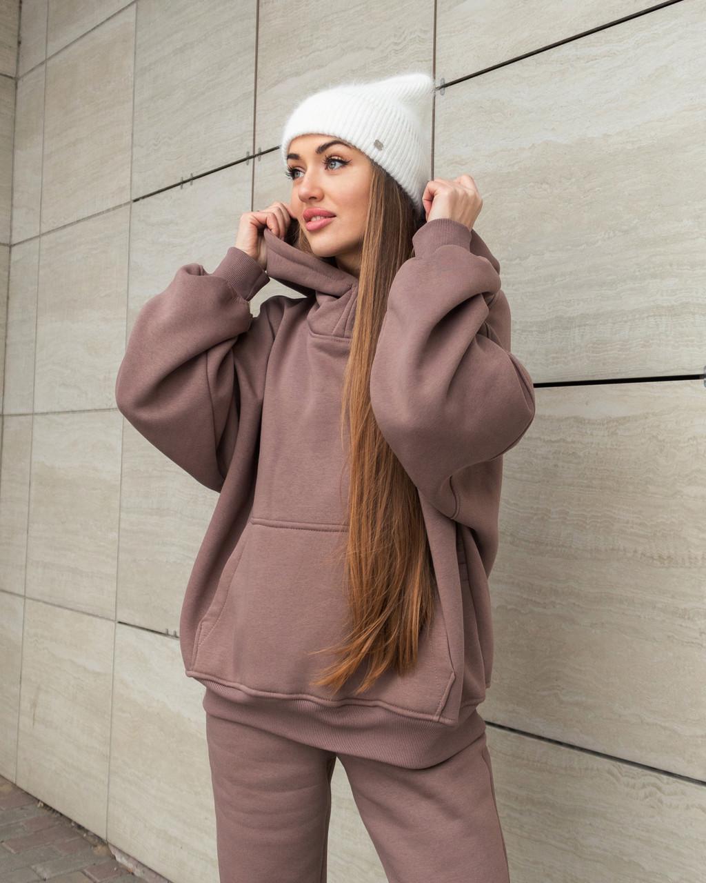 Костюм жіночий на флісі світшот з капюшоном і штани Мокко (2028589421) - фото 5