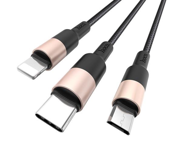 Кабель Data Hoco X26 Xpress 3в1 Lightning/Micro USB/Type-C 2,0A 1 м Чорно-червоний - фото 3