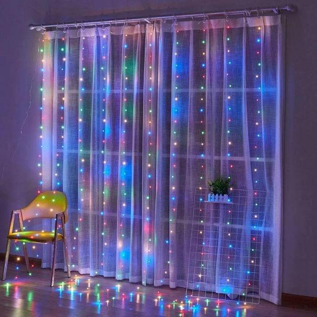 Гирлянда штора LED Капля росы с крючками USB с пультом 3х3 м RGB (2419526696)