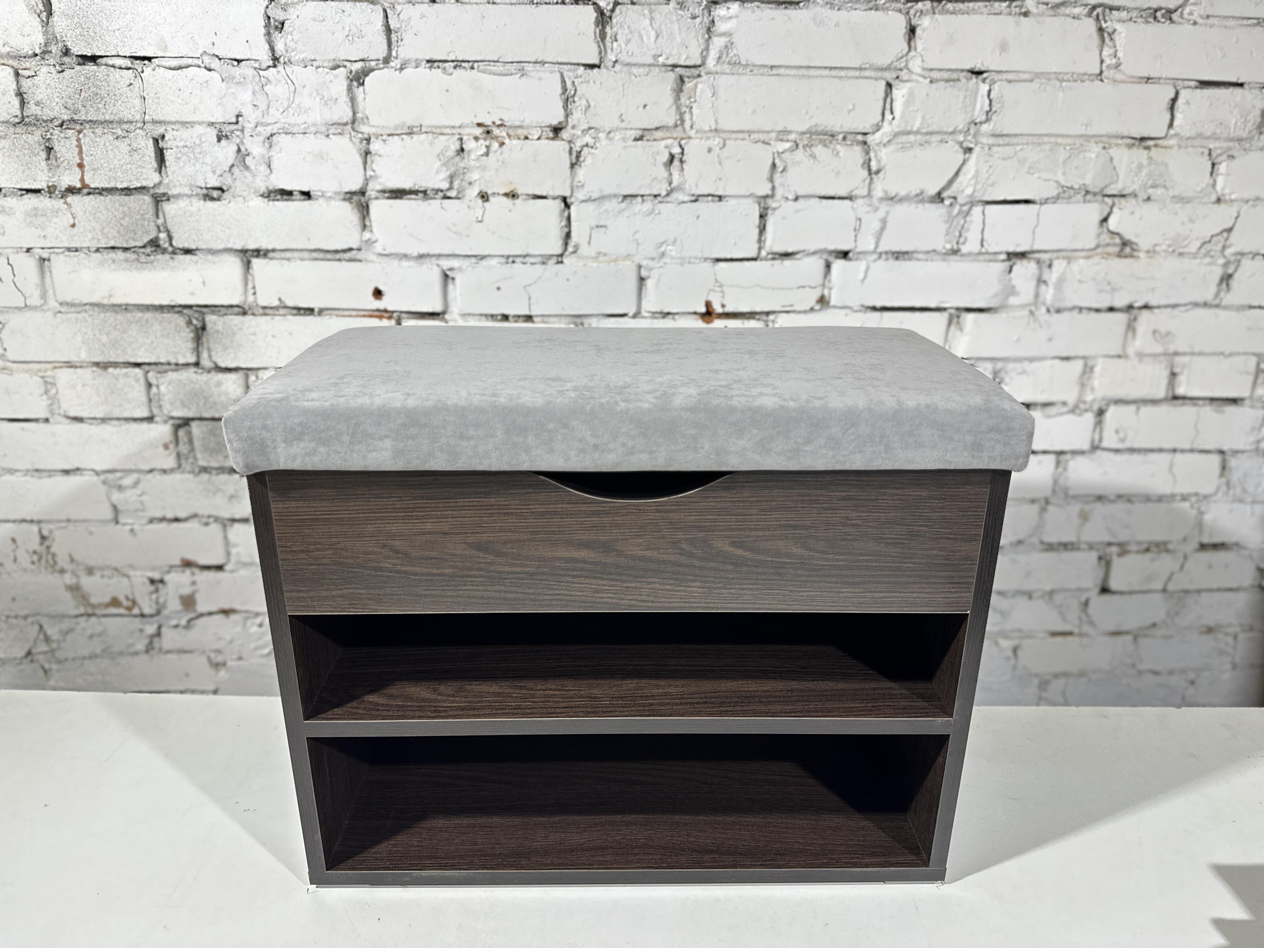 Тумба для взуття ДСП/тканина 30х60х45 см Венге темний/Світло-сірий - фото 2