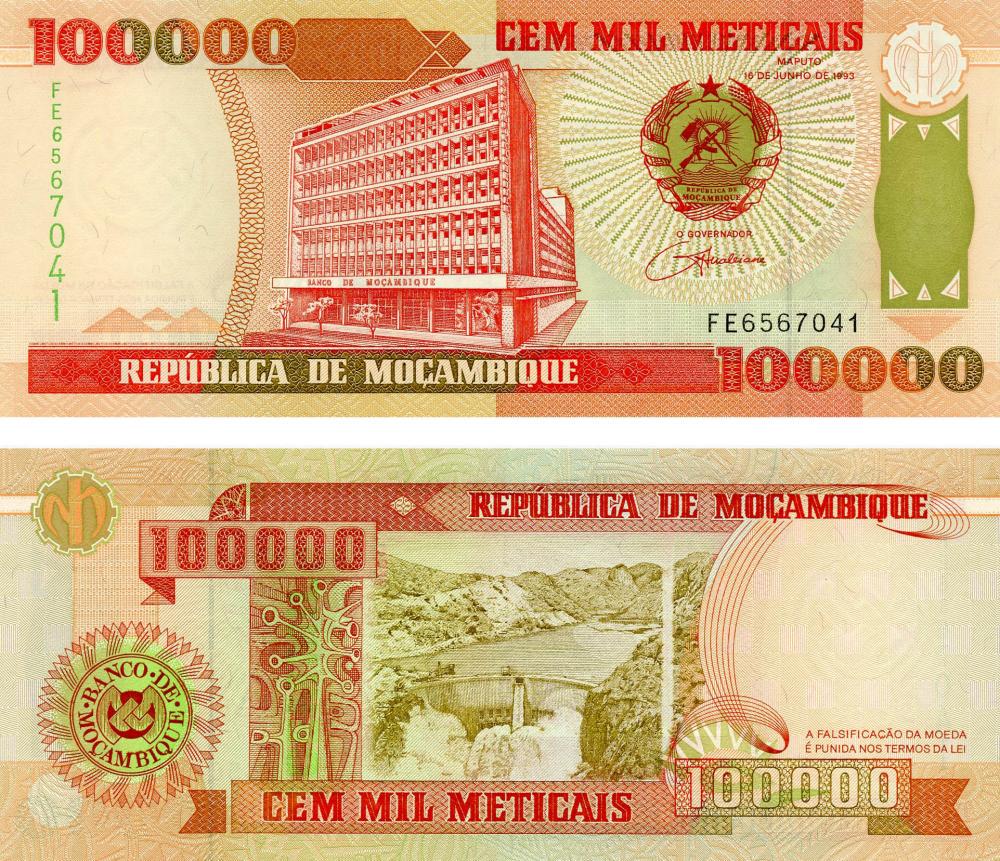 Коллекционная банкнота Мозамбик 100000 метикалов 1993 UNC P139 (Б06587)