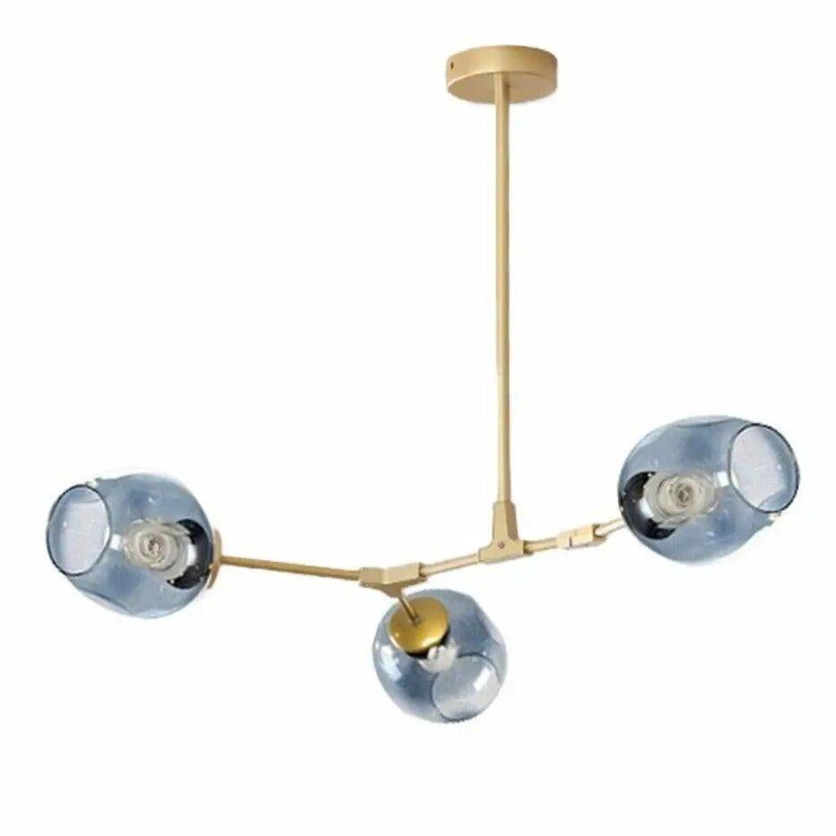 Люстра Sirius с тремя круглыми плафонами из стекла под лампу Е27 Золотой/Серый (19662-3)