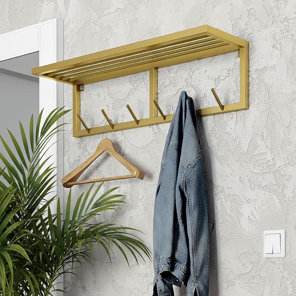 Вешалка для одежды настенная из металла 800x200 мм H 200 мм Золото (1558) - фото 2 Вешалка для одежды настенная из металла 800x200 мм H 200 мм Золото (1558) - фото 2