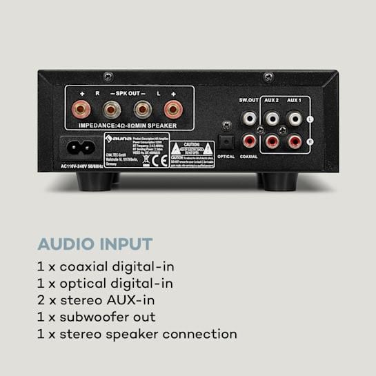 Усилитель мощности звука Auna AMP-2 DG 2x50 Вт RMS BT/USB - фото 4