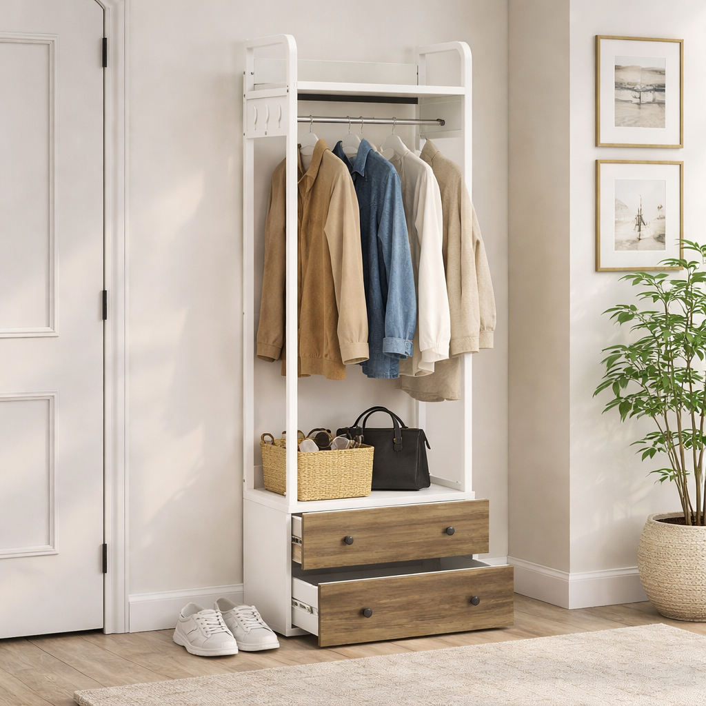 Вешалка для одежды с ящиками MSM 190х70х40 см Белый (93545)