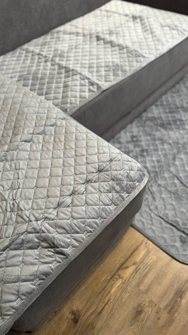 Комплект велюровий покривало на диван 90х210 см/накидки 2 шт. 90х160 см Сірий (П4К-am-divandek-0021) - фото 2