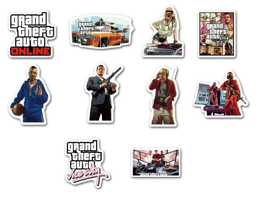 Набор наклеек GTA 5 Сан Андреас Вай Сити для гаджета/телефона 10 шт. (10039)
