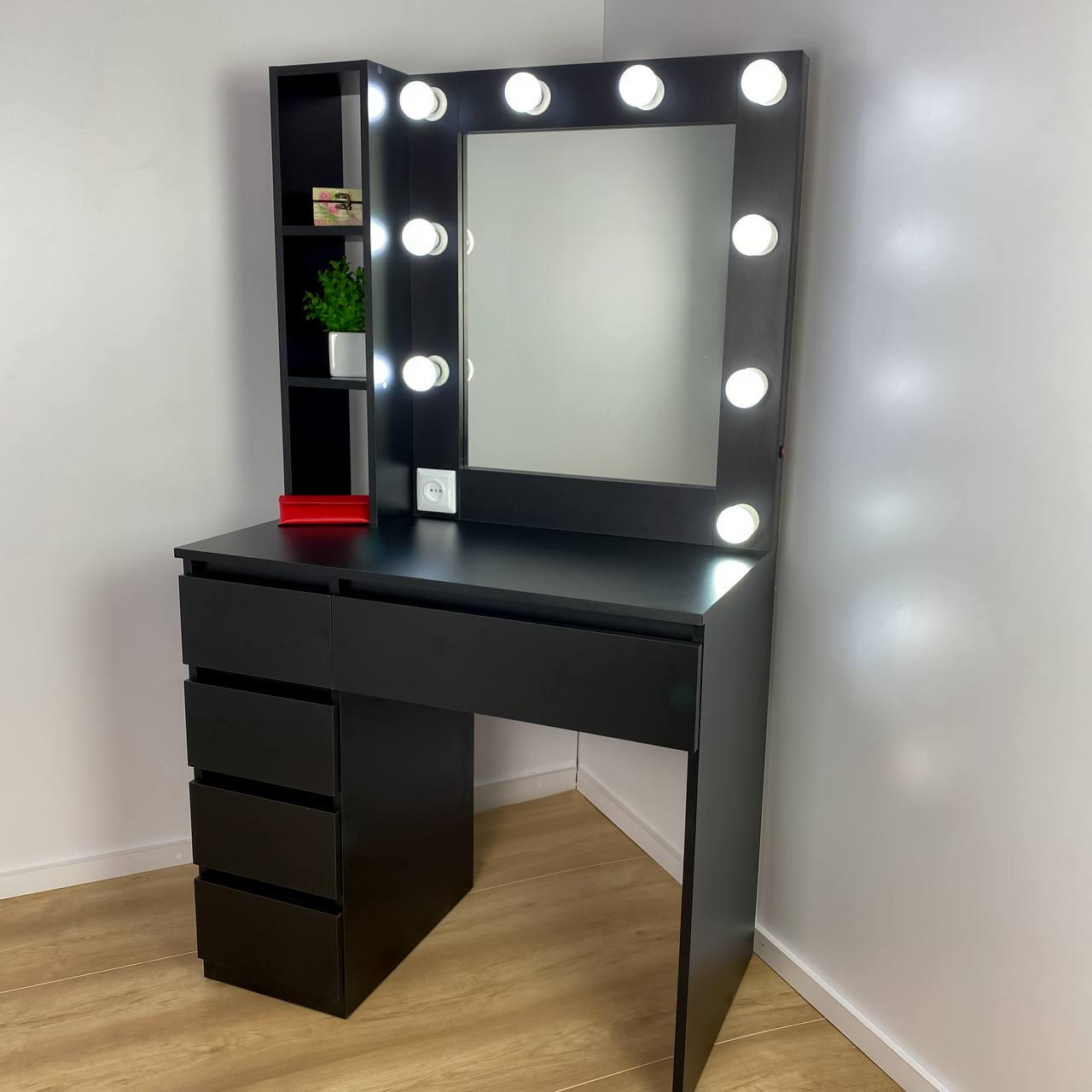 Туалетный столик с лампочками STPP 900x500x1600 мм Черный (31549713)