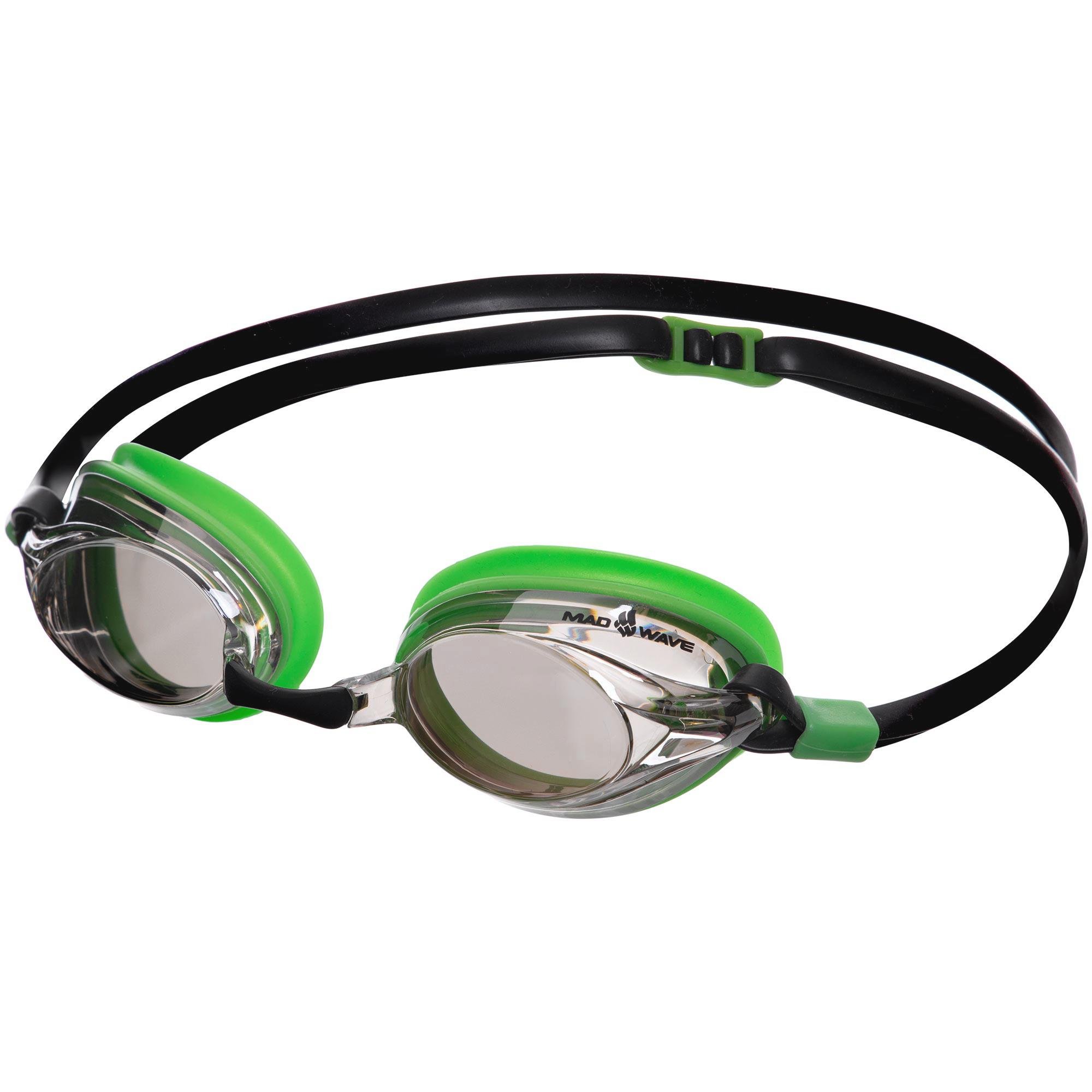 Очки для плавания взрослые MadWave SPURT Mirror M042725 зеркальные линзы Зелено-черный (M042725_Зеленый-черный)