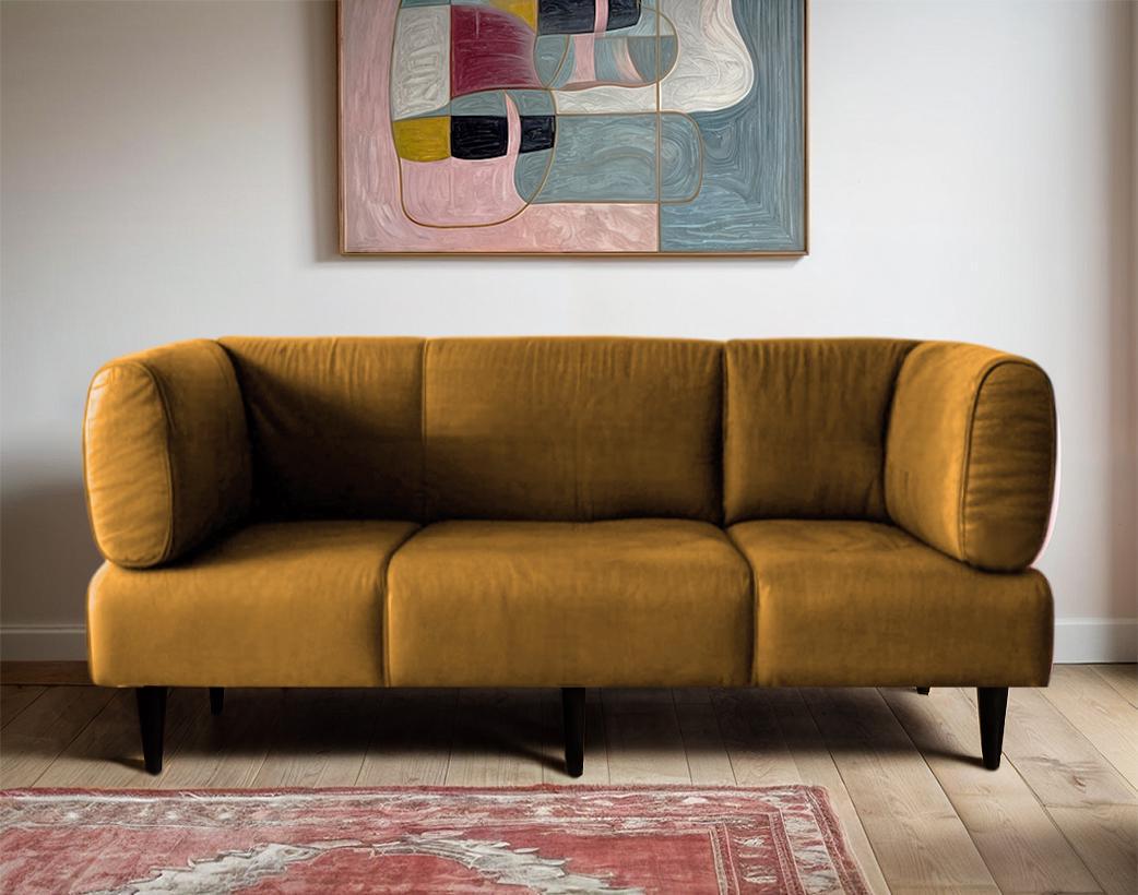 Диван с подлокотниками Tobi Sho Бенно-1 офисный с конусной ногой 2000х720х750 мм велюр Emilia 48 Gold