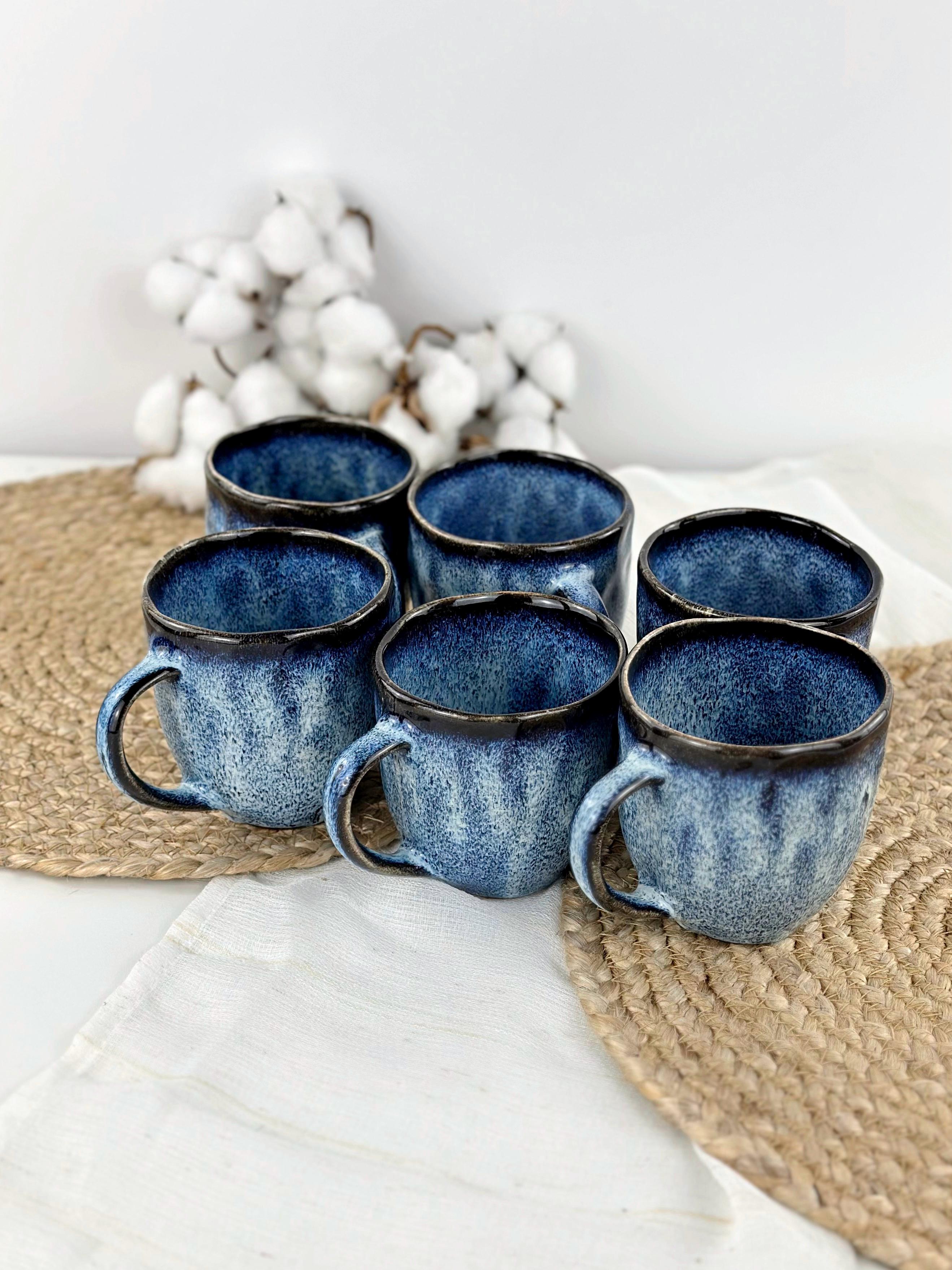 Набір високих глиняних чашок Громада 0,45 л на 6 чоловік Синій (17008-7)