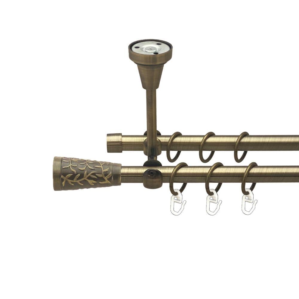 Карниз металлический Orvit Севилия двухрядный открытый к потолку/гладкая труба/кольцо металлическое Антик 16/16 мм 160 см (00-00016951)