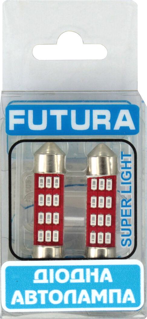 Лампочка FUTURA 2-х цокольная LED T11 C10W SMD 12 диодов 12 V-1,7 Вт SV8.5-8 35 мм 2 шт. Красный