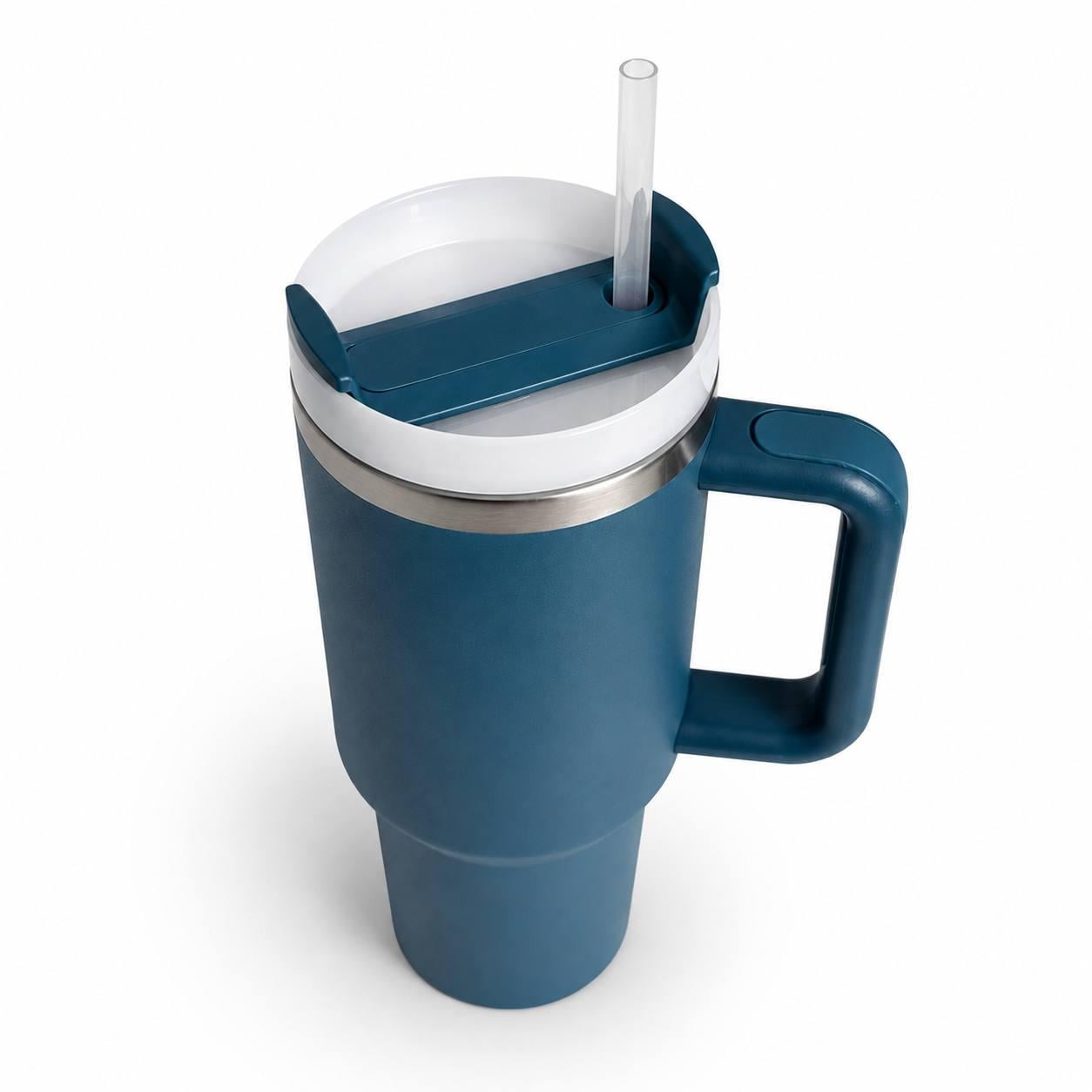 Термокружка с ручкой Tumbler для напитков комплект с крышкой и трубочкой 30 см Синий аквамарин (M1183)