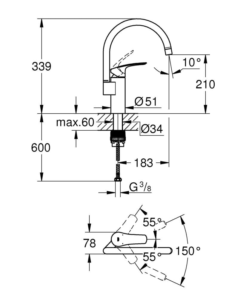 Смеситель для кухни Grohe Eurosmart New (33202003) - фото 7