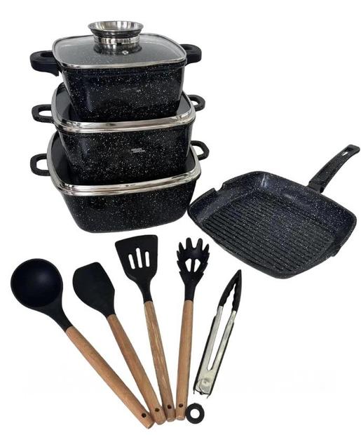 Набір посуду Higher Kitchen HK-317 із гранітним антипригарним покриттям 14 предметів Чорний (317АА) - фото 6 Набір посуду Higher Kitchen HK-317 із гранітним антипригарним покриттям 14 предметів Чорний (317АА) - фото 6