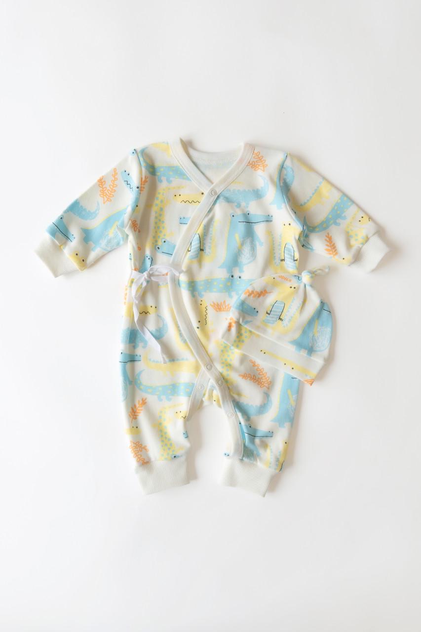 Комплект одягу ромпер кімоно/шапочка  Крокодил світлий 68 см (2702891694)