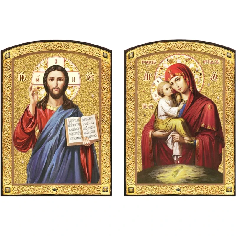 Вінчальна пара Богородиця Почаївська та Спаситель на дереві (В-04212509) Вінчальна пара Богородиця Почаївська та Спаситель на дереві (В-04212509)