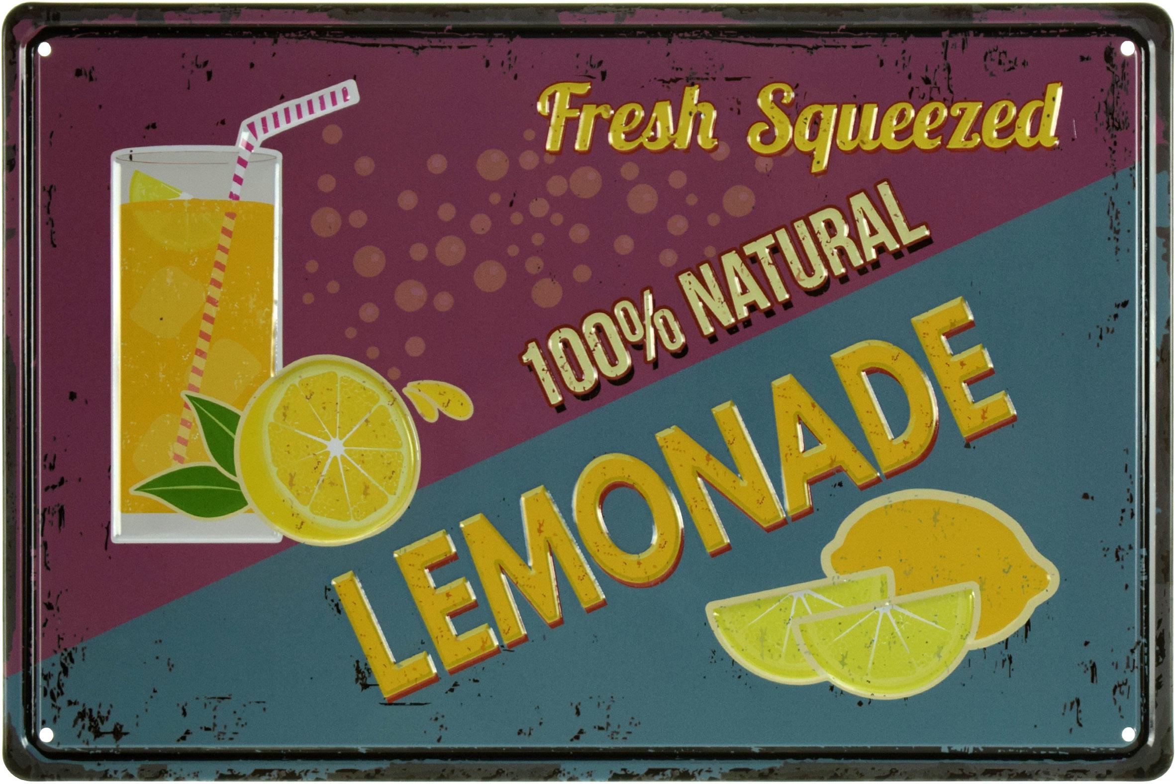 Табличка металлическая Свежевыжатый Лимонад, Натуральный На 100%/Fresh Squeezed Lemonade 100% Natural 20x30 см