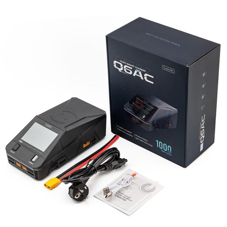 Зарядное устройство Charger ToolkitRC Q6AC AC 400W/DC 1000W 4CH 65W USB-A/Type-C XT60 для батарей 1-6S встроенный БП (00-00029347) Зарядное устройство Charger ToolkitRC Q6AC AC 400W/DC 1000W 4CH 65W USB-A/Type-C XT60 для батарей 1-6S встроенный БП (00-00029347)