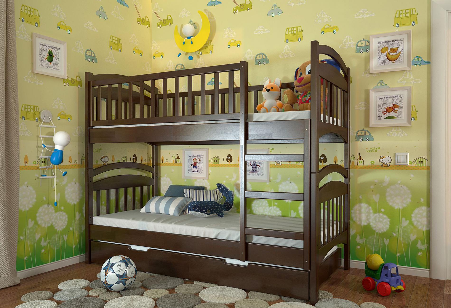 Кровать детская двухъярусная Arbor Drev Смайл 80х190 см Орех темный (3256) Кровать детская двухъярусная Arbor Drev Смайл 80х190 см Орех темный (3256)