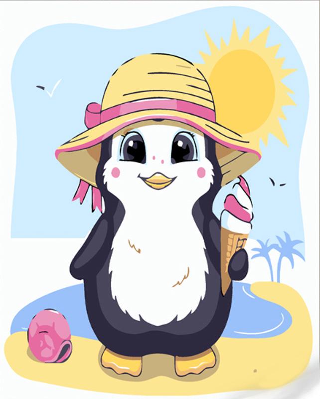 Картина за номерами Strateg Преміум Пінгвеня з морозивом 30х30 см (ES157)