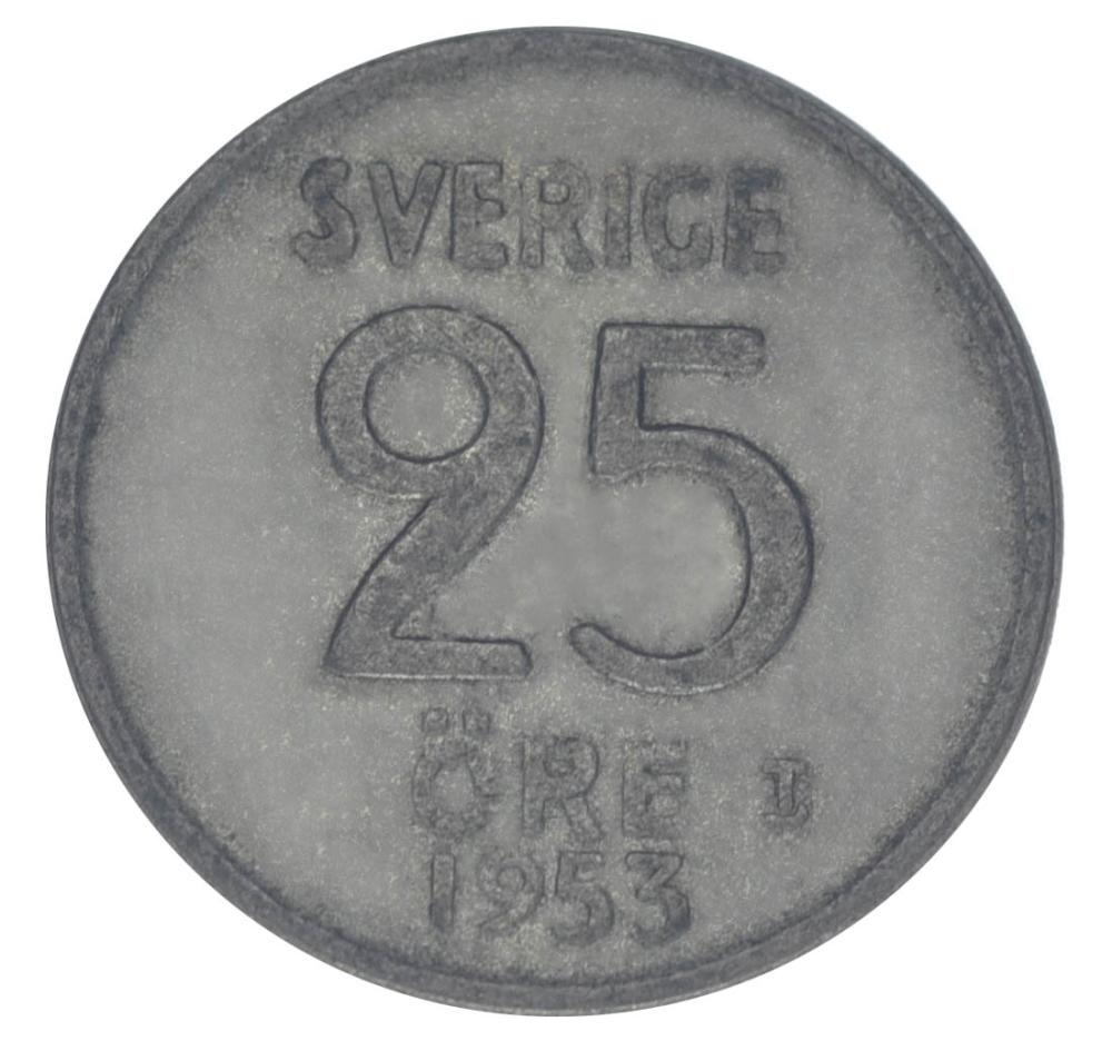 Коллекционная монета Швеция 25 эре 1953 Серебро F-VF (М17810)