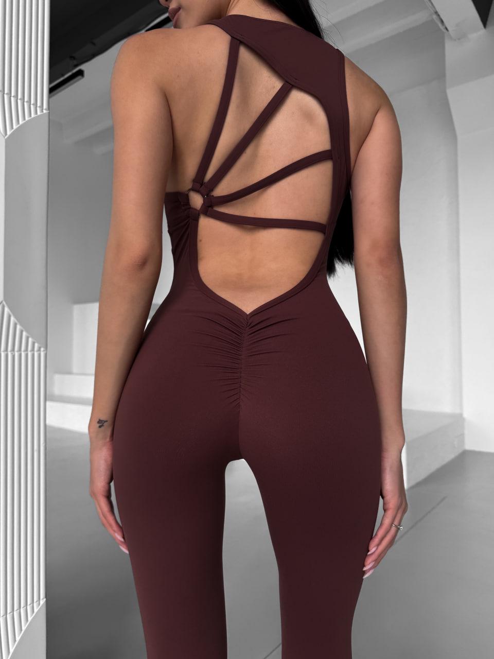 Комбінезон спортивний 4 бретелі довгий з чашками і пуш-ап M Шоколадний (WX05M) - фото 10