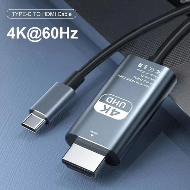 Кабель 4K 60Hz Type-C to HDMI 2 м Черно-серый (TH001) - фото 4