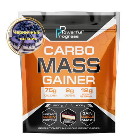 Гейнер высокоуглеводный для набора веса Powerful Progress Mass Gainer Черничный чизкейк 2 кг (7766) - фото 1