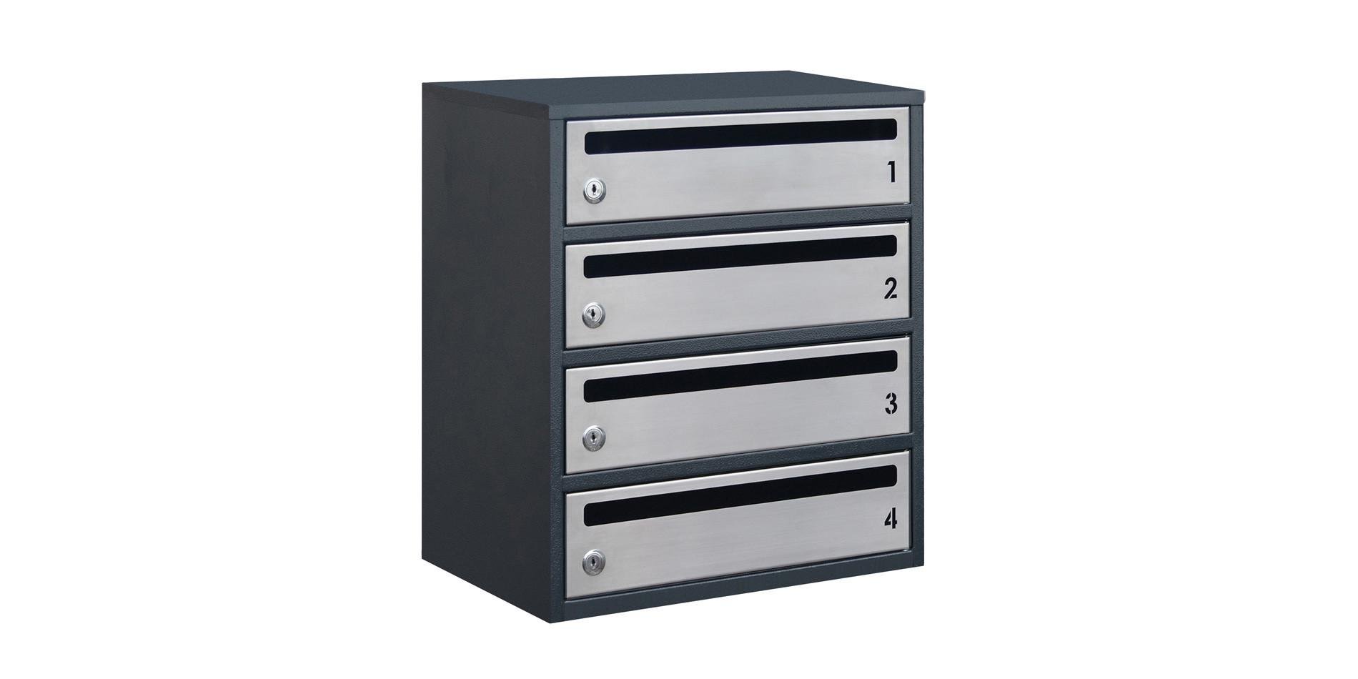 Почтовый ящик Галиндустрия E2-F многосекционный на 4 квартиры с дверцей из нержавеющей стали Антрацитовый (132-119-000006706)