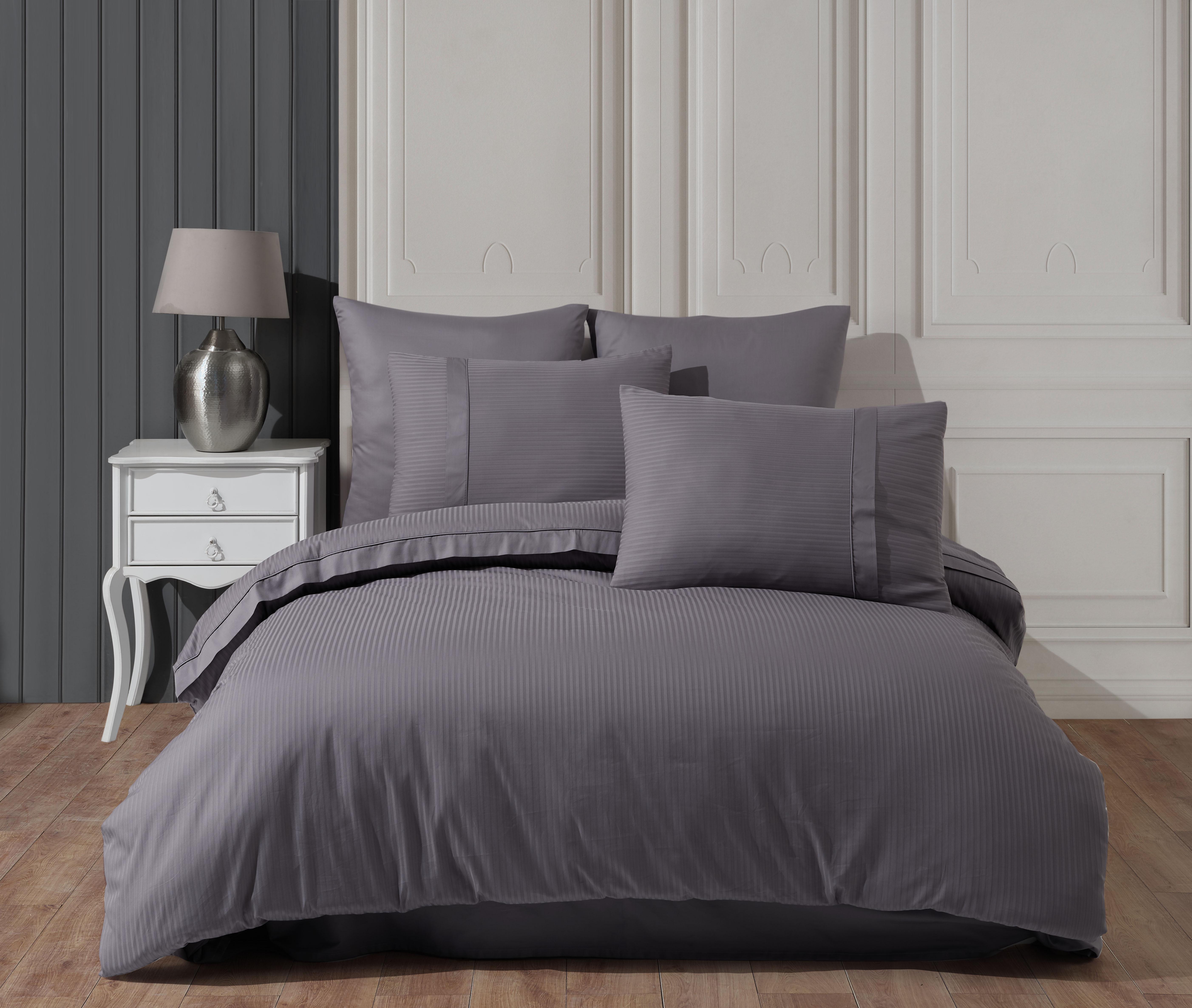 Комплект постельного белья Евро HOBBY Premium Sateen 300TC STRIPE Gri 200х220 см Серый (8698499168565)