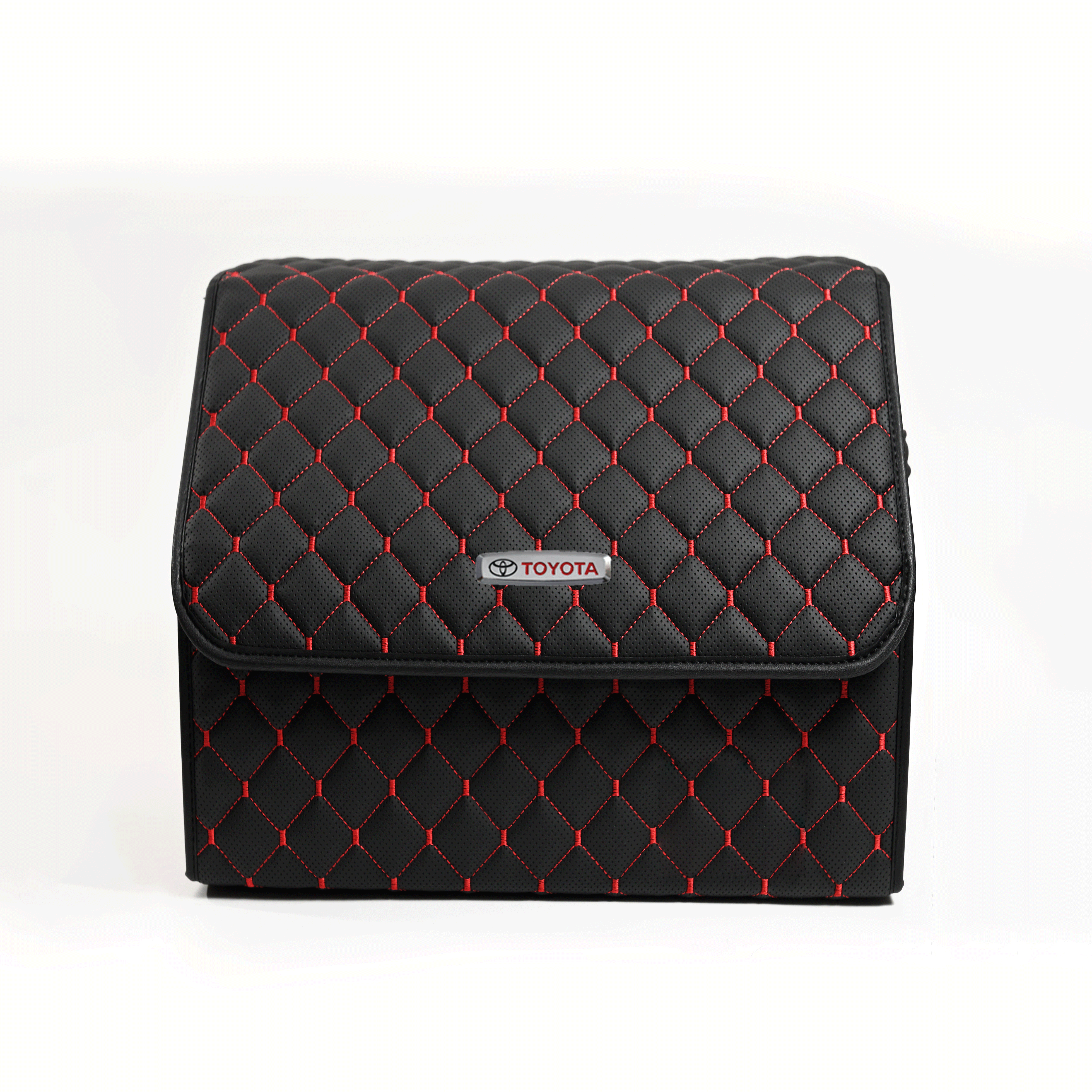 Сумка-органайзер с лого Toyota в багажник CarsBAG Экокожа 30x35x30 см Черно-красный (acb-1036-1-30х35х30-10)